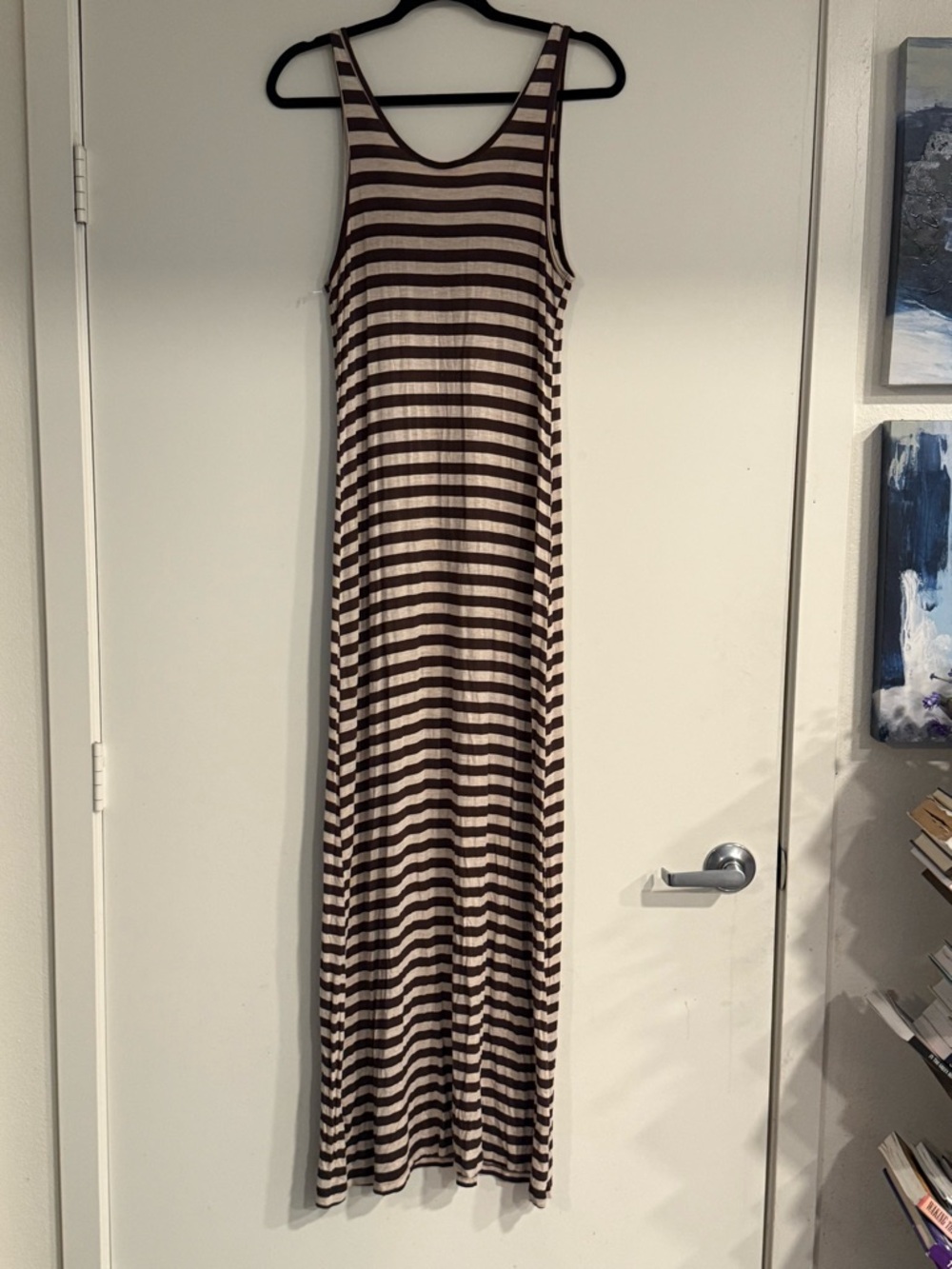 Sleeveless Brown and Cream Striped Maxi Dress - Picture 2 of 3